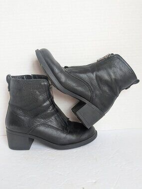 Bussola Treviso Tish Black Leather Ankle Boots EU 37 US 6.5/7 Double Zip Comfort